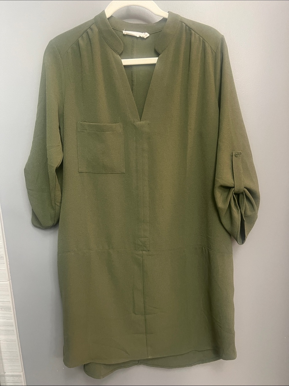 Olive Green V-Neck Dress